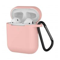 Silikonové pouzdro pro Airpods 1 / 2 s karabinou - růžová
