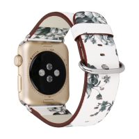 eses Kožený květinový řemínek pro Apple Watch - Bílý a šedý 38mm, 40mm, 41mm