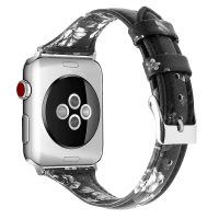 eses Kožený úzký řemínek pro Apple Watch - Květinový, černo šedý 42mm, 44mm, 45mm, 49mm