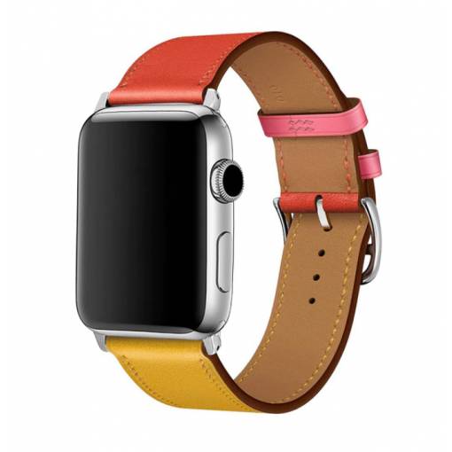 Foto - eses Kožený barevný řemínek pro Apple Watch - Červeno žlutý, 38mm/40mm/41mm