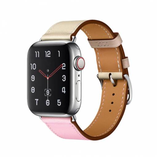 Foto - eses Kožený barevný řemínek pro Apple Watch - Béžovo růžový, 38mm/40mm/41mm