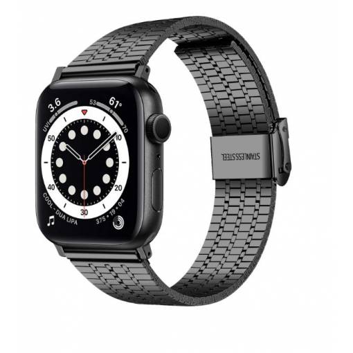Foto - eses Kovový řemínek pro Apple Watch s trojitým proužkem - Černý, 42mm/44mm/45mm/49mm