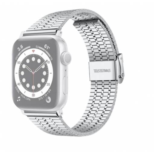 Foto - eses Kovový řemínek pro Apple Watch s trojitým proužkem - Stříbrný 42mm, 44mm, 45mm, 49mm