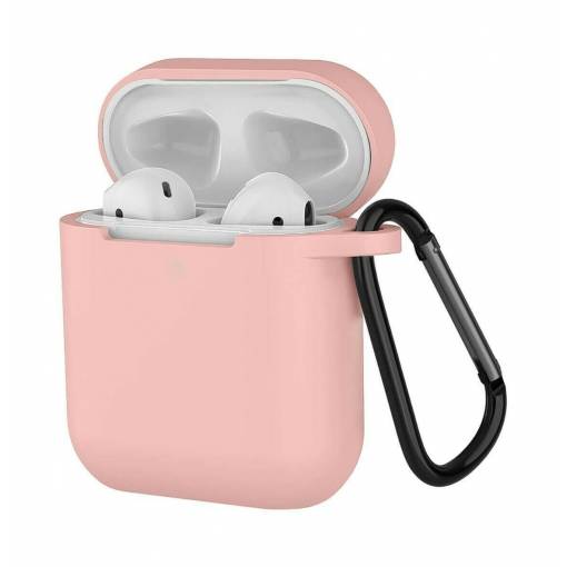 Foto - Silikonové pouzdro pro Airpods 1 / 2 s karabinou - růžová