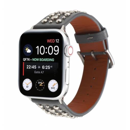 Foto - eses Kožený řemínek s nýty pro Apple Watch - Šedý 42mm, 44mm, 45mm, 49mm