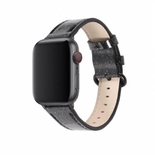 Foto - eses Kožený glitrový řemínek pro Apple Watch - Černý 42mm, 44mm, 45mm, 49mm