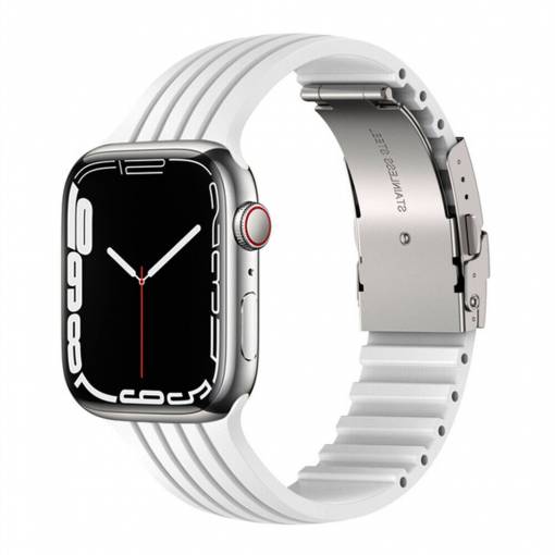 Foto - eses Silikonový řemínek pro Apple Watch s kovovou sponou - Bílý 38mm, 40mm, 41mm
