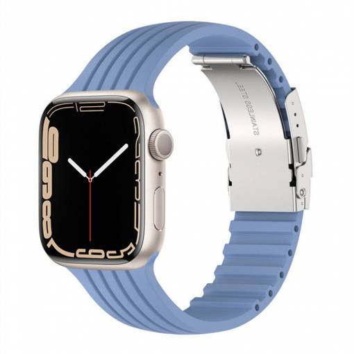 Foto - eses Silikonový řemínek pro Apple Watch s kovovou sponou - Modrý 42mm, 44mm, 45mm, 49mm