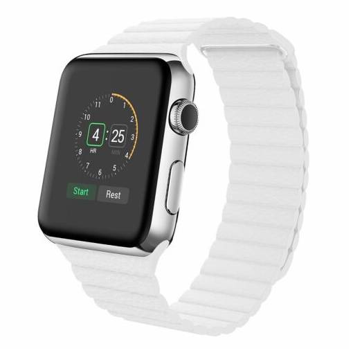 Foto - eses Kožený magnetický řemínek pro Apple Watch - Bílý S, M, L - 42mm, 44mm, 45mm, 49mm