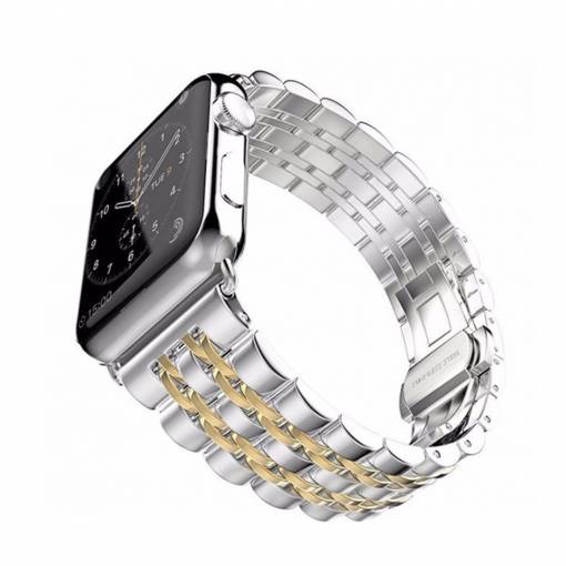 Foto - eses Kovový řemínek pro Apple Watch - Stříbrný a zlatý, 42mm/44mm/45mm