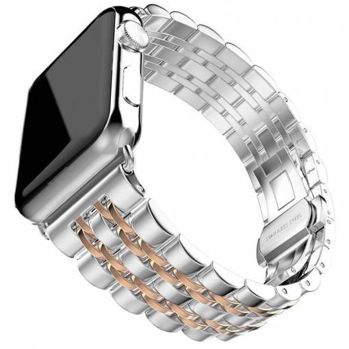 Foto - eses Kovový řemínek pro Apple Watch - Stříbrný a růžovo zlatý, 38mm/40mm/41mm