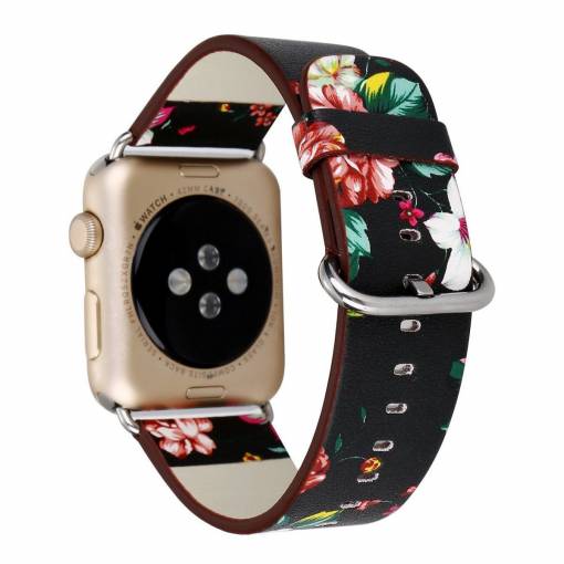 Foto - eses Kožený květinový řemínek pro Apple Watch - Černý 38mm, 40mm, 41mm