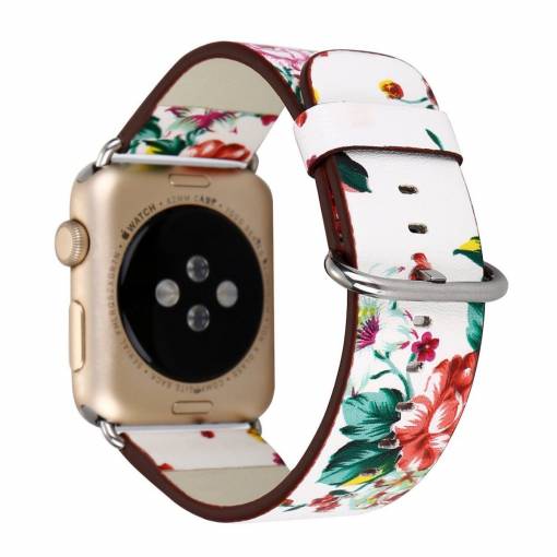 Foto - eses kožený květinový řemínek pro Apple Watch bílo/červený 42mm/44mm/45mm