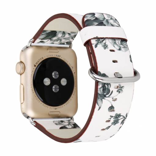 Foto - eses Kožený květinový řemínek pro Apple Watch - Bílý a šedý 38mm, 40mm, 41mm