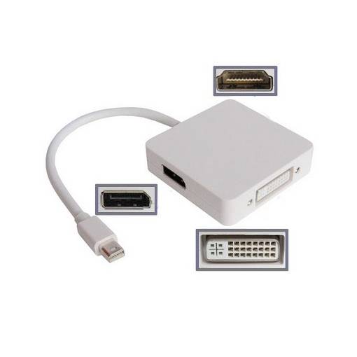 Foto - Redukce Mini DisPlay Port na HDMI, DVI a DisplayPort - bílá