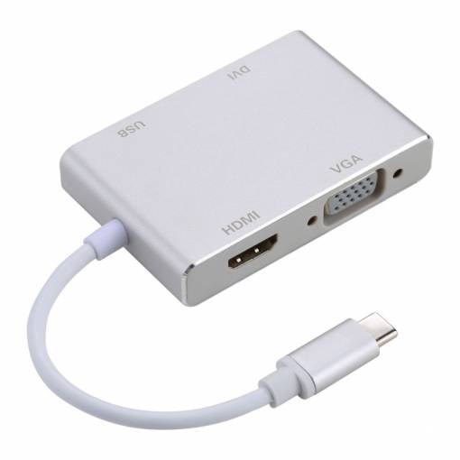 Foto - Adaptér USB-C 4v1 (HDMI, VGA, DVI, USB) - stříbrná