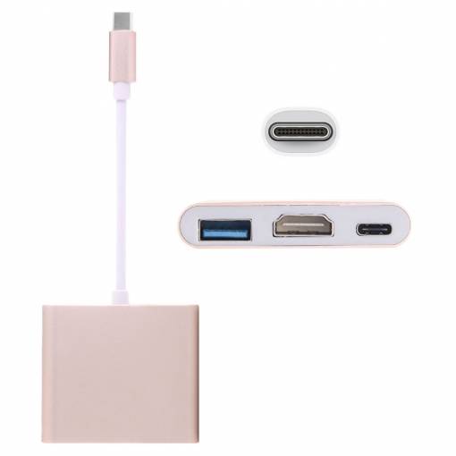 Foto - USB-C (Thunderbolt 3) redukce 3v1 (USB-C, HDMI, USB) - zlatá