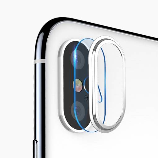 Foto - Tvrzené sklo s rámečkem na zadní kameru iPhone X/ XS - stříbrná