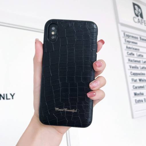 Foto - Kryt s umělou krokodýlí kůží na iPhone 6 - černá