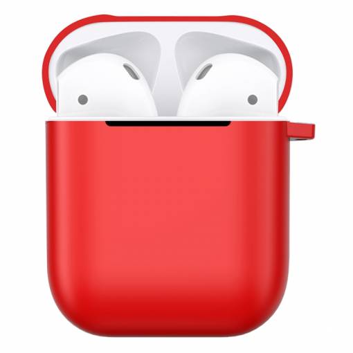 Foto - Matný plastový obal s karabinou pro Airpods - červená