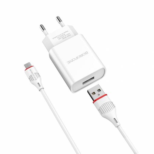 Foto - Nabíječka + micro USB kabel (sada) Borofone - bílá