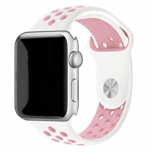 Foto - eses Silikonový řemínek pro Apple Watch - Bílo růžový, S/M/L, 38mm/40mm/41mm