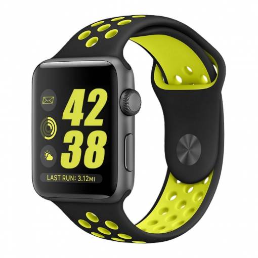 Foto - eses Silikonový řemínek pro Apple Watch - Černo žlutý, S, M, L - 38mm, 40mm, 41mm