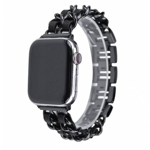Foto - eses Kovový řetízkový řemínek propletený pro Apple Watch - Černý, 38mm/40mm/41mm