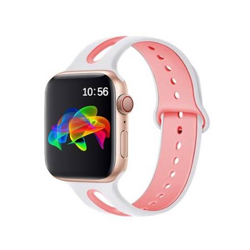 Foto - eses Dvoubarevný řemínek pro Apple Watch - Bílo růžový, 42mm/44mm/45mm/49mm