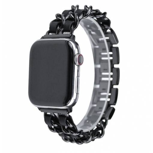 Foto - eses Kovový řetízkový řemínek propletený pro Apple Watch - Černý, 42mm/44mm/45mm