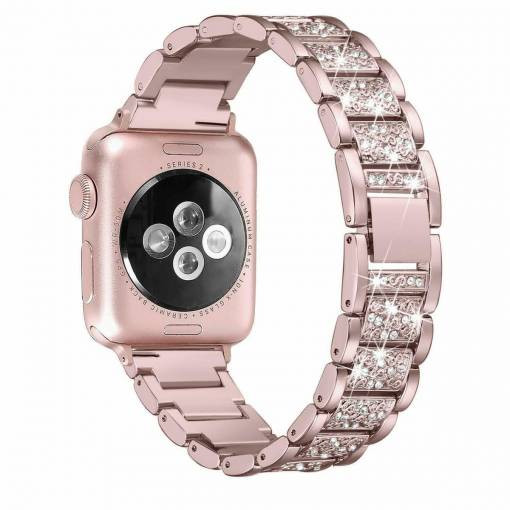 Foto - eses kovový luxusní řemínek pro Apple Watch růžový 42mm/44mm/45mm