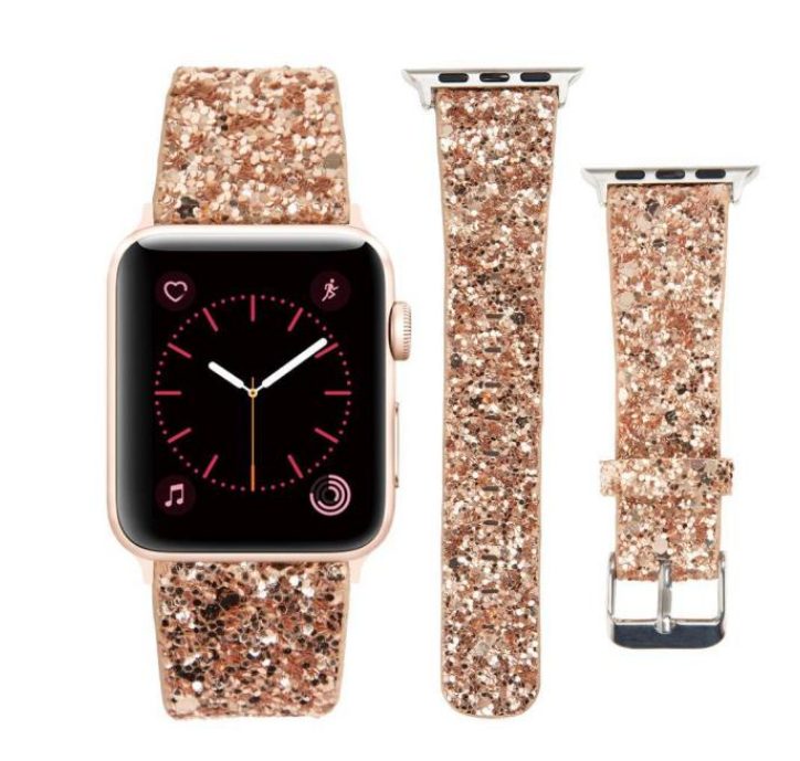 eses Kožený flitrový řemínek pro Apple Watch - Růžově zlatý, 38mm/40mm/41mm