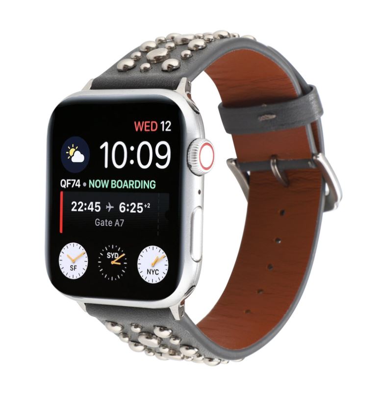 eses Kožený řemínek s nýty pro Apple Watch - Šedý, 38mm/40mm/41mm