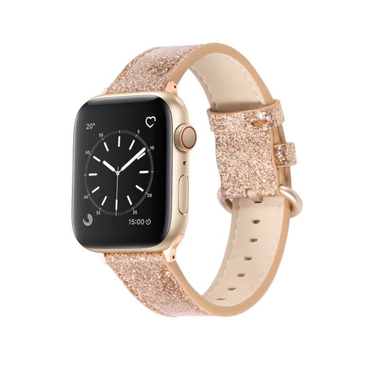 eses Kožený glitrový řemínek pro Apple Watch - Zlatý, 42mm/44mm/45mm/49mm