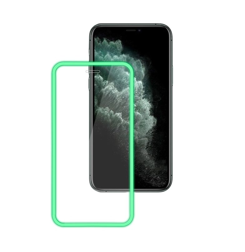 Svítící ochranné sklo pro iPhone 11 a XR - Zelené