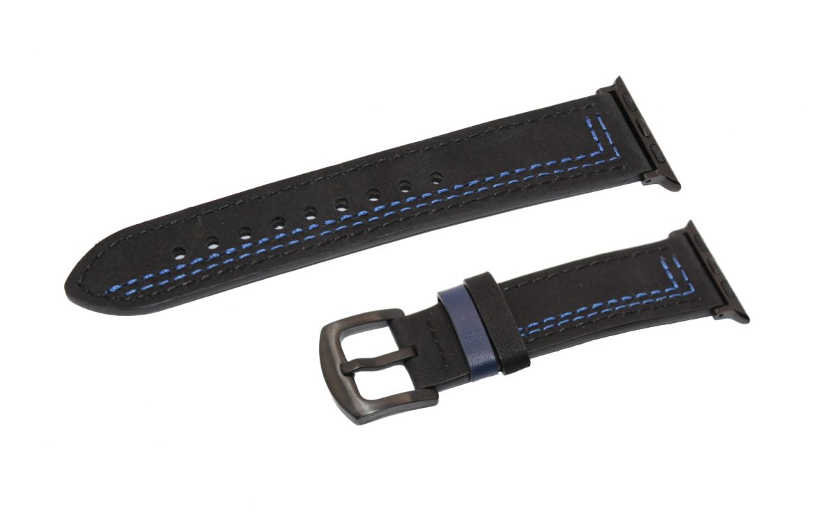 eses Kožený řemínek pro Apple Watch - Černý s modrým vzorem 38mm, 40mm, 41 mm