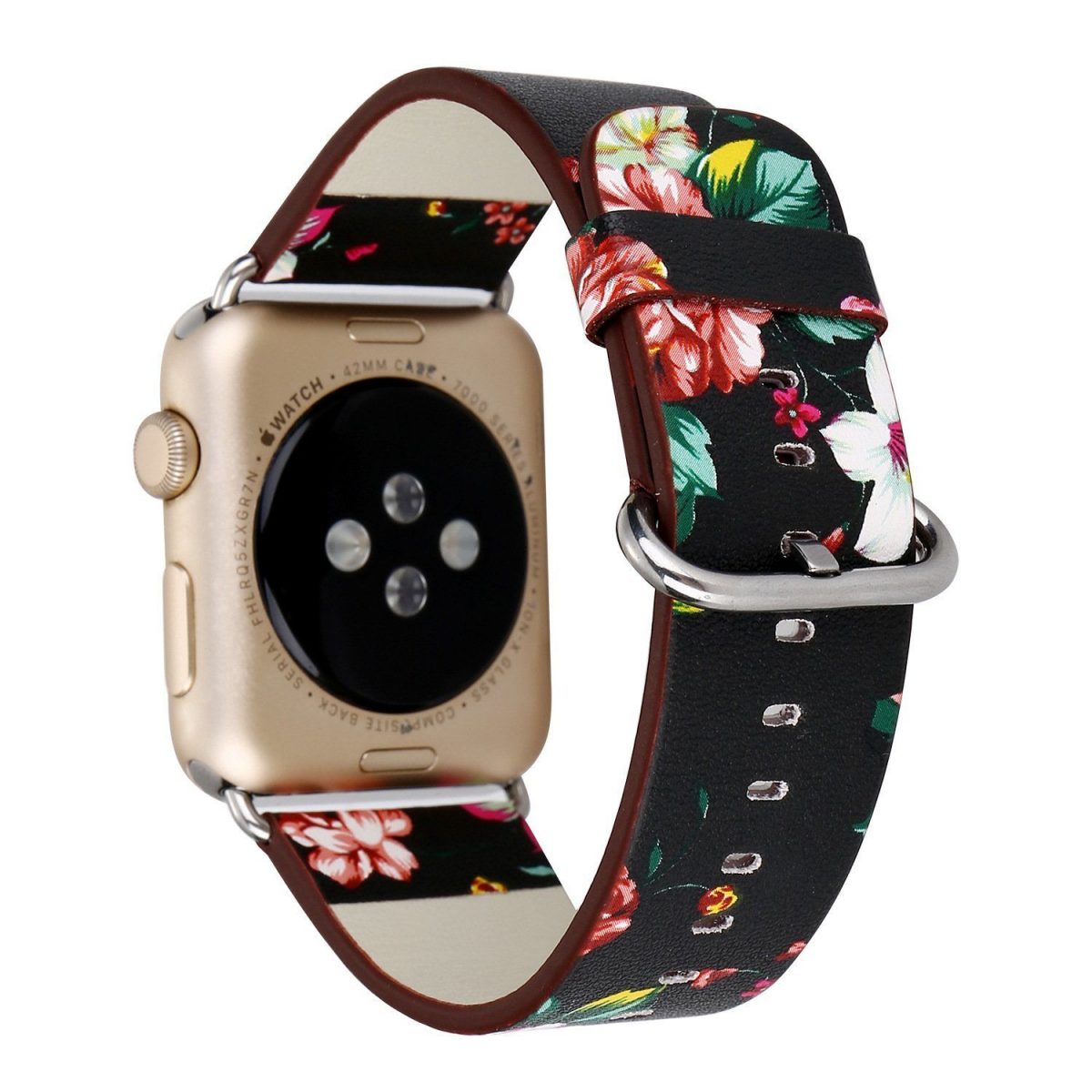 eses Kožený květinový řemínek pro Apple Watch - Černý, 38mm/40mm/41mm