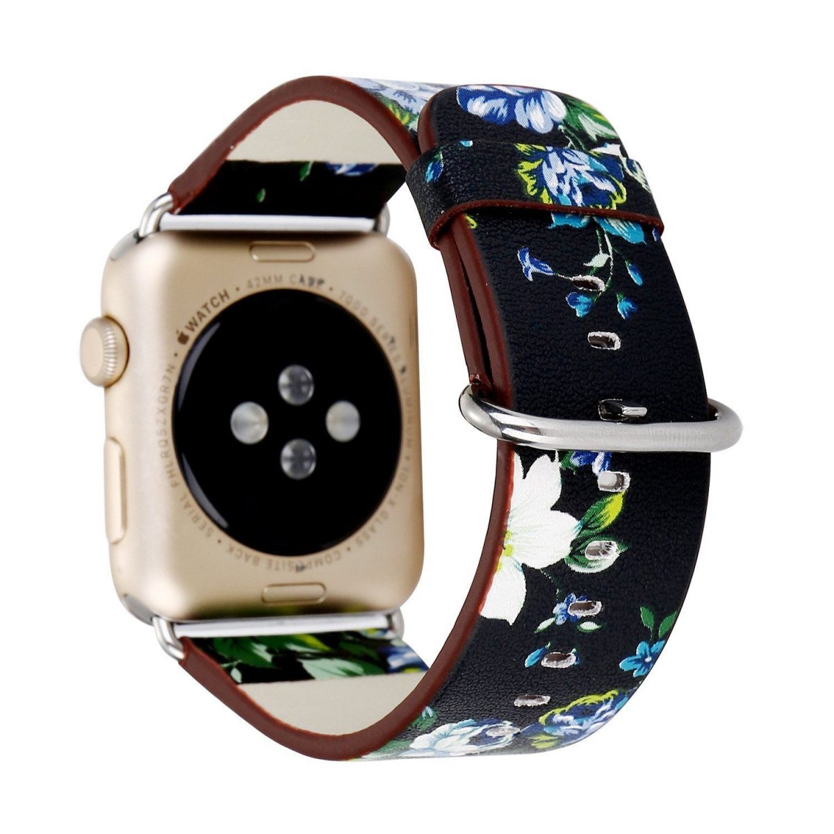 eses Kožený květinový řemínek pro Apple Watch - Černý a modrý, 38mm/40mm/41mm