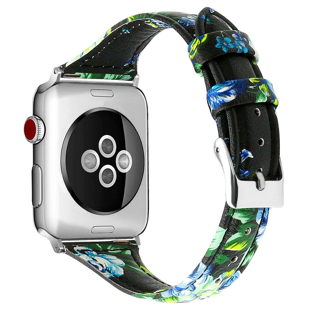 eses Kožený úzký řemínek pro Apple Watch - Květinový, černo modrý, 42mm/44mm/45mm/49mm