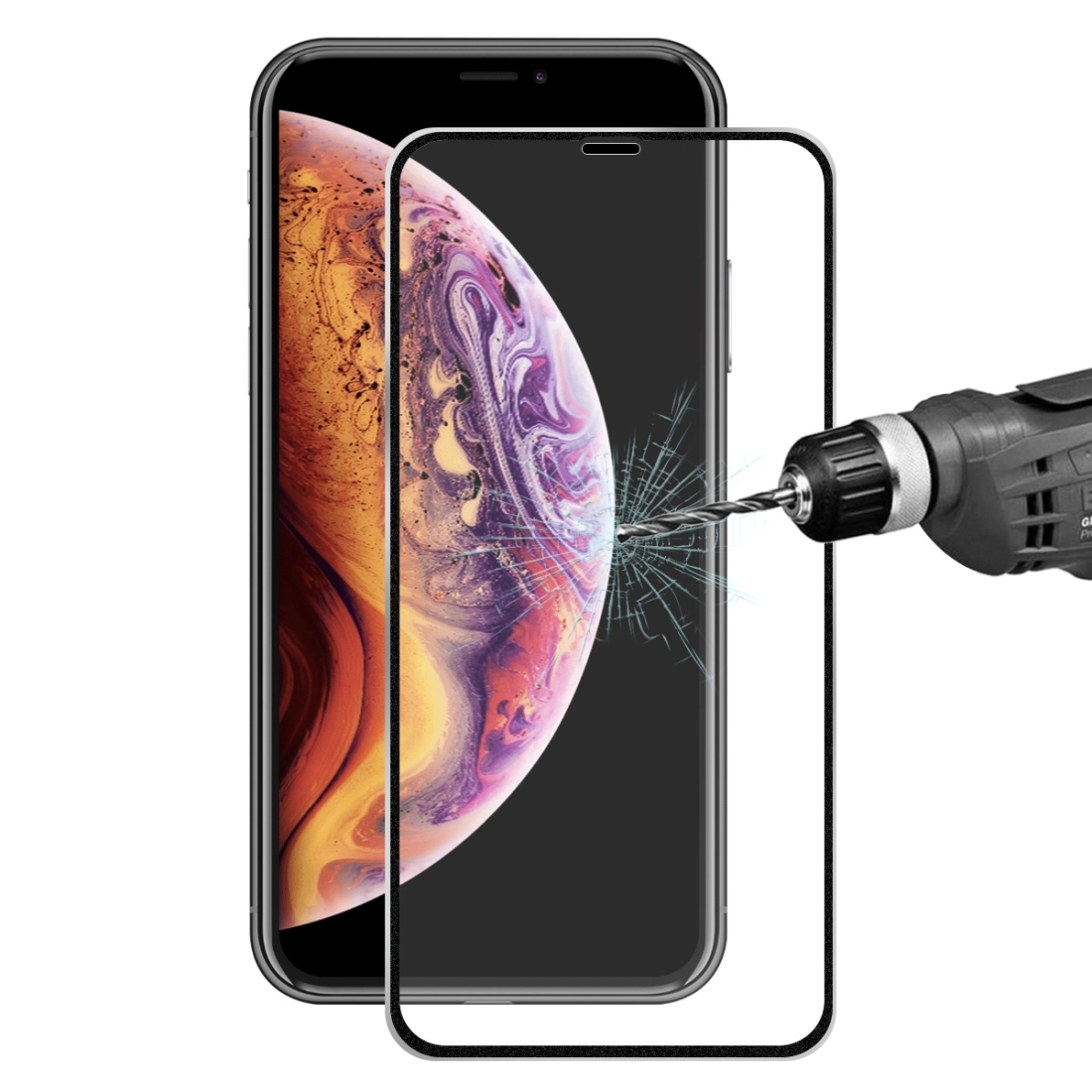 3D tvrzené sklo pro iPhone 11 Pro Max (hliníkový rámeček) - černá