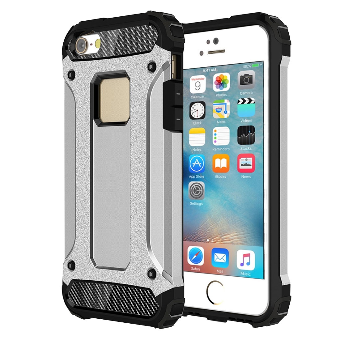 Armor kryt Defiant na iPhone SE 2016/ 5/ 5S/ 5C - stříbrná