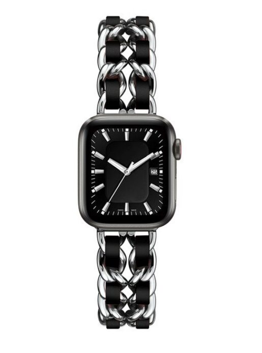 eses Kovový řetízkový řemínek propletený pro Apple Watch - Stříbrno černý, 42mm/44mm/45mm/49mm
