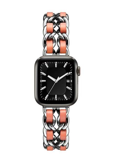 eses Kovový řetízkový řemínek propletený pro Apple Watch - Stříbrno oranžový, 42mm/44mm/45mm/49mm