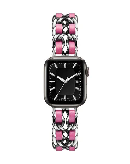 eses Kovový řetízkový řemínek propletený pro Apple Watch - Stříbrný a tmavě růžový, 38mm/40mm/41mm